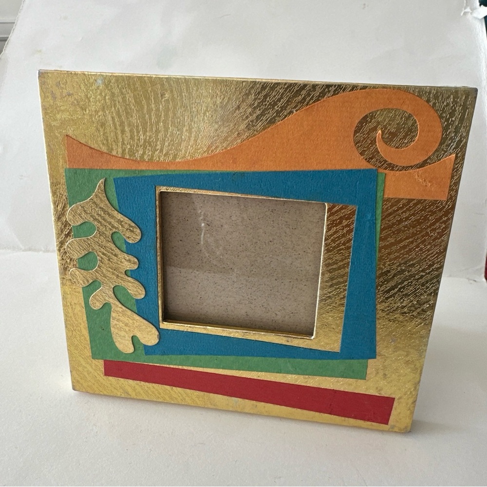 Vintage Terragrafics Gold Leaf Colorful Picture Frame 3x2.5